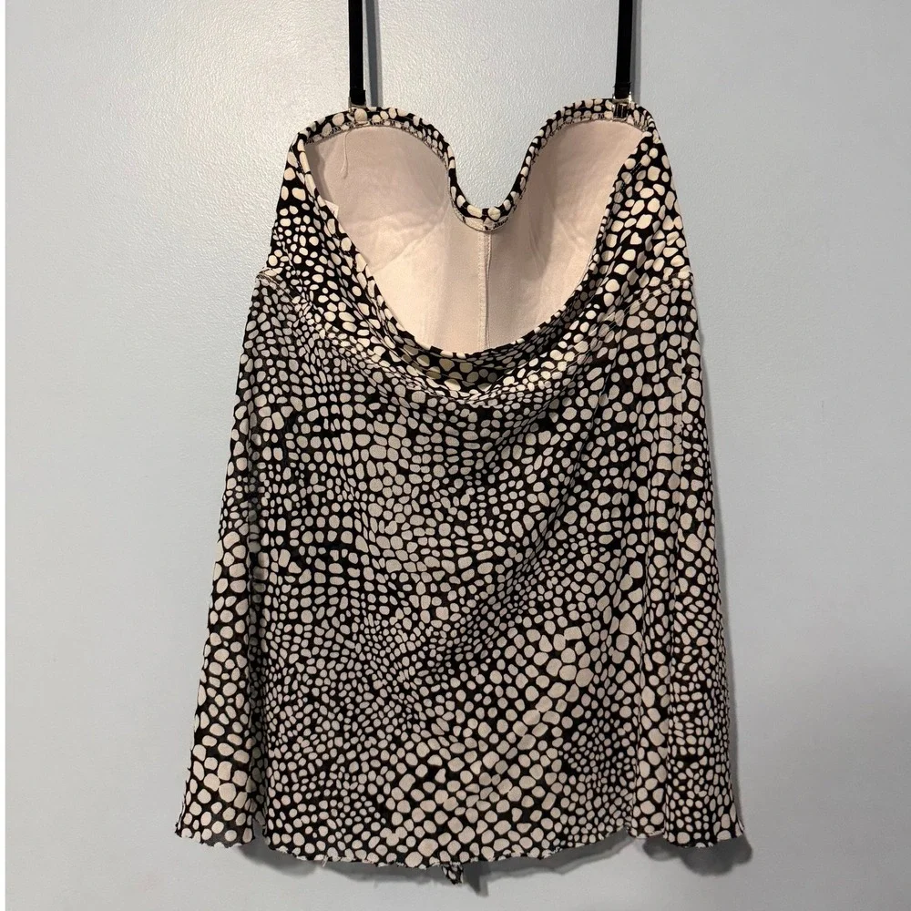 Merona Women's M Black White Pebble Print Tankini Swim Top Halter Underwire